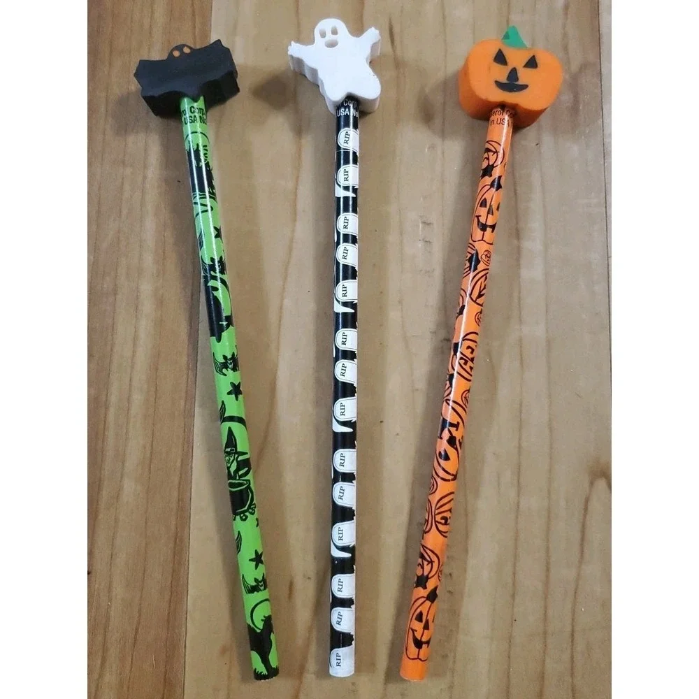 Vintage‎ Berol Corp Halloween Pencils Ghost Bat Pumpkin Toppers USA Made